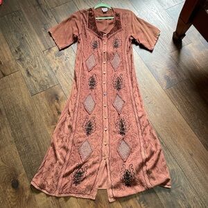 Bohemian Kaaku Button-Down Dress in Rust and Black